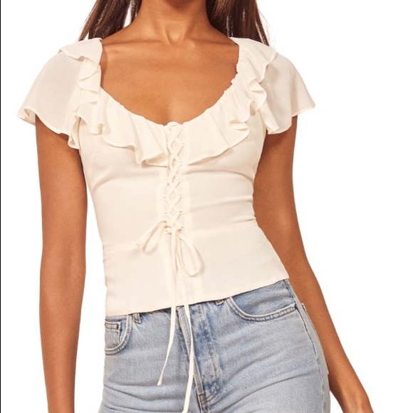 Reformation fleur ruffle lace up top white 8 - Picture 5 of 11